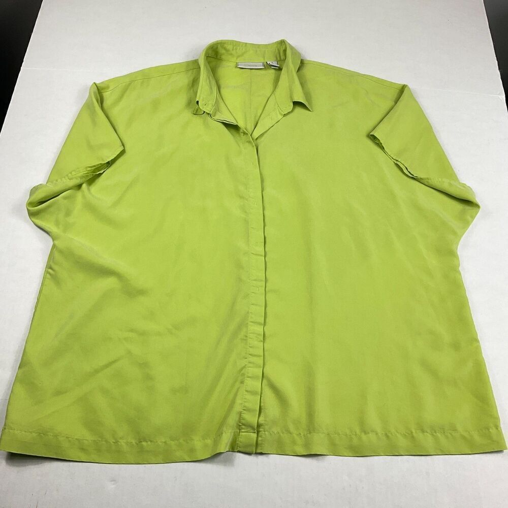 Chicos Lime Green Button Down Shirt Casual Chic Relaxed Fit Short Sleeve 3 XL